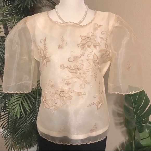 Ladies’ Pina Organza Embroidered Kimona Blouse - Picture 1 of 10